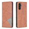 For Samsung Galaxy A35 Rhombus Texture Magnetic Leather Phone Case(Brown)