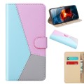 For Samsung Galaxy A24 4G/5G Tricolor Stitching Horizontal Flip Leather Phone Case(Blue)