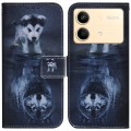 For Xiaomi Redmi Note 13R Pro Coloured Drawing Flip Leather Phone Case(Wolf and Dog)