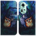 For OPPO Reno11 Global Coloured Drawing Flip Leather Phone Case(Oil Painting Owl)