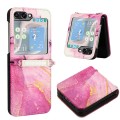 For Samsung Galaxy Z Flip5 PT003 Marble Pattern Flip Leather Phone Case(Pink Purple Gold LS001)