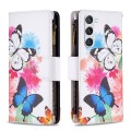 For Samsung Galaxy S24 5G Colored Drawing Pattern Zipper Leather Phone Case(Two Butterflies)