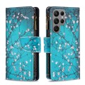 For Samsung Galaxy S24 Ultra 5G Colored Drawing Pattern Zipper Leather Phone Case(Plum Blossom)