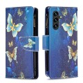 For Samsung Galaxy A55 Colored Drawing Pattern Zipper Leather Phone Case(Gold Butterfly)