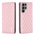 For Samsung Galaxy S24 Ultra 5G Diamond Lattice Magnetic Leather Flip Phone Case(Pink)