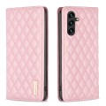 For Samsung Galaxy A35 Diamond Lattice Magnetic Leather Flip Phone Case(Pink)