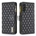 For Samsung Galaxy A15 Diamond Lattice Zipper Wallet Leather Flip Phone Case(Black)
