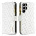 For Samsung Galaxy S24 Ultra 5G Diamond Lattice Zipper Wallet Leather Flip Phone Case(White)