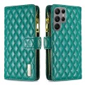 For Samsung Galaxy S24 Ultra 5G Diamond Lattice Zipper Wallet Leather Flip Phone Case(Green)