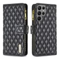 For Samsung Galaxy S24 Ultra 5G Diamond Lattice Zipper Wallet Leather Flip Phone Case(Black)