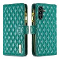 For Samsung Galaxy A55 Diamond Lattice Zipper Wallet Leather Flip Phone Case(Green)