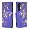 For Samsung Galaxy S24+ 5G Colored Drawing Pattern Leather Phone Case(Purple Butterfly)