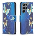 For Samsung Galaxy S24 Ultra 5G Colored Drawing Pattern Leather Phone Case(Gold Butterfly)