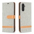 For Samsung Galaxy A25 5G Color Block Denim Texture Leather Phone Case(Grey)