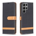 For Samsung Galaxy S24 Ultra 5G Color Block Denim Texture Leather Phone Case(Black)