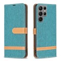 For Samsung Galaxy S24 Ultra 5G Color Block Denim Texture Leather Phone Case(Green)