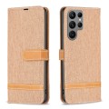 For Samsung Galaxy S24 Ultra 5G Color Block Denim Texture Leather Phone Case(Brown)
