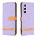 For Samsung Galaxy S24 5G Color Block Denim Texture Leather Phone Case(Purple)