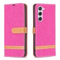 For Samsung Galaxy S24 5G Color Block Denim Texture Leather Phone Case(Rose Red)