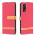 For Samsung Galaxy A35 Color Block Denim Texture Leather Phone Case(Red)