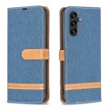 For Samsung Galaxy A35 Color Block Denim Texture Leather Phone Case(Dark Blue)