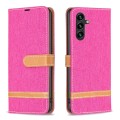 For Samsung Galaxy A35 Color Block Denim Texture Leather Phone Case(Rose Red)
