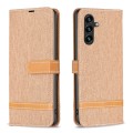 For Samsung Galaxy A35 Color Block Denim Texture Leather Phone Case(Brown)