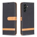 For Samsung Galaxy A55 Color Block Denim Texture Leather Phone Case(Black)