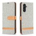 For Samsung Galaxy A55 Color Block Denim Texture Leather Phone Case(Grey)