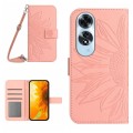 For OPPO A60 4G Skin Feel Sun Flower Embossed Flip Leather Phone Case with Lanyard(Pink)