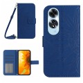 For OPPO A60 4G Skin Feel Sun Flower Embossed Flip Leather Phone Case with Lanyard(Dark Blue)