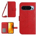 For Google Pixel 9 Skin Feel Sun Flower Embossed Flip Leather Phone Case with Lanyard(Red)