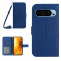 For Google Pixel 9 Skin Feel Sun Flower Embossed Flip Leather Phone Case with Lanyard(Dark Blue)