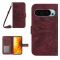 For Google Pixel 9 Skin Feel Sun Flower Embossed Flip Leather Phone Case with Lanyard(Wine Red)