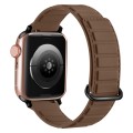 For Apple Watch SE 2023 44mm Reverse Buckle Magnetic Silicone Watch Band(Black Buckle Coffee)