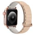 For Apple Watch SE 2023 44mm Reverse Buckle Magnetic Silicone Watch Band(Rose Buckle Milk Grey)