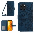 For Honor X8b Skin Feel Sun Flower Pattern Leather Phone Case with Lanyard(Inky Blue)