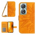 For Honor 90 Smart Skin Feel Sun Flower Pattern Leather Phone Case with Lanyard(Yellow)