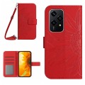 For Honor 200 Lite Skin Feel Sun Flower Pattern Leather Phone Case with Lanyard(Red)