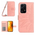 For Honor 200 Lite Skin Feel Sun Flower Pattern Leather Phone Case with Lanyard(Pink)