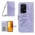For Honor 200 Lite Skin Feel Sun Flower Pattern Leather Phone Case with Lanyard(Purple)
