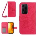 For Honor 200 Lite Skin Feel Sun Flower Pattern Leather Phone Case with Lanyard(Rose Red)