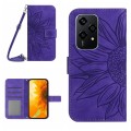 For Honor 200 Lite Skin Feel Sun Flower Pattern Leather Phone Case with Lanyard(Dark Purple)