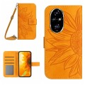 For Honor 200 Pro 5G Global Skin Feel Sun Flower Pattern Leather Phone Case with Lanyard(Yellow)