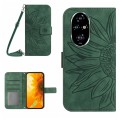 For Honor 200 Pro 5G Global Skin Feel Sun Flower Pattern Leather Phone Case with Lanyard(Green)