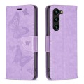 For Samsung Galaxy S24+ 5G Embossing Two Butterflies Pattern Leather Phone Case(Purple)