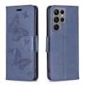 For Samsung Galaxy S24 Ultra 5G Embossing Two Butterflies Pattern Leather Phone Case(Blue)