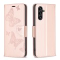 For Samsung Galaxy A35 Embossing Two Butterflies Pattern Leather Phone Case(Rose Gold)