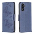 For Samsung Galaxy A35 Embossing Two Butterflies Pattern Leather Phone Case(Blue)