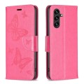 For Samsung Galaxy A35 Embossing Two Butterflies Pattern Leather Phone Case(Rose Red)